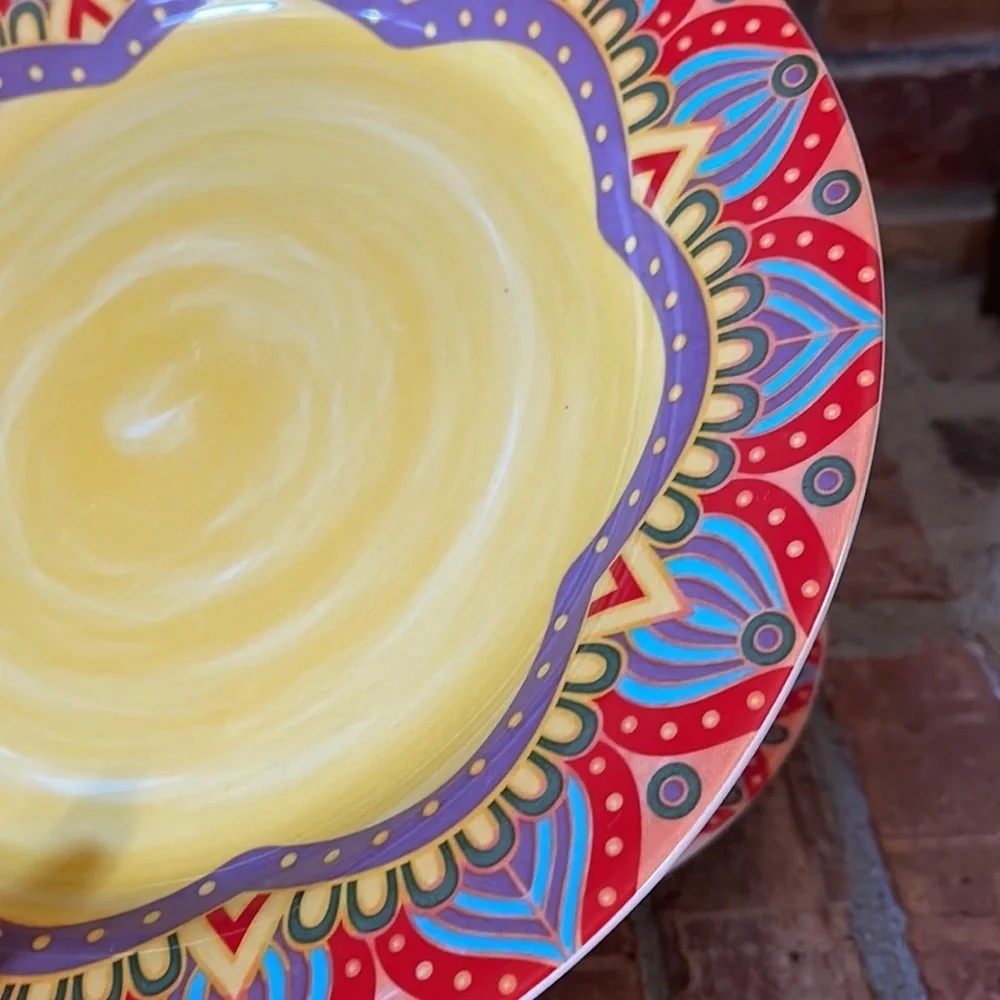 Elama Mandala Multicolored Zen Red Mozaik Stoneware Dinner Plates Set of 2